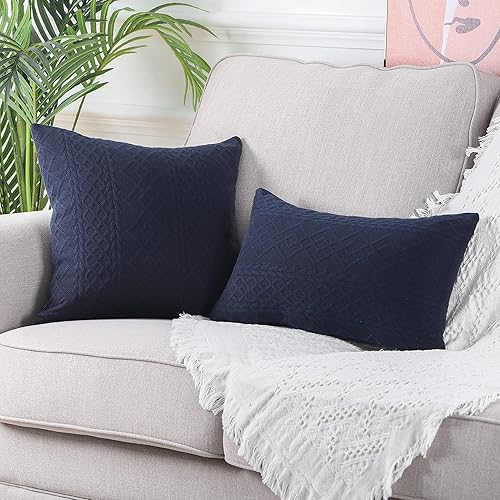 Miniatura 6 de Yaertun Juego de 2 fundas de almohada decorativas lumbares súper suaves para sofá, dormitorio o automóvil, diseño moderno en relieve, 12 x 20