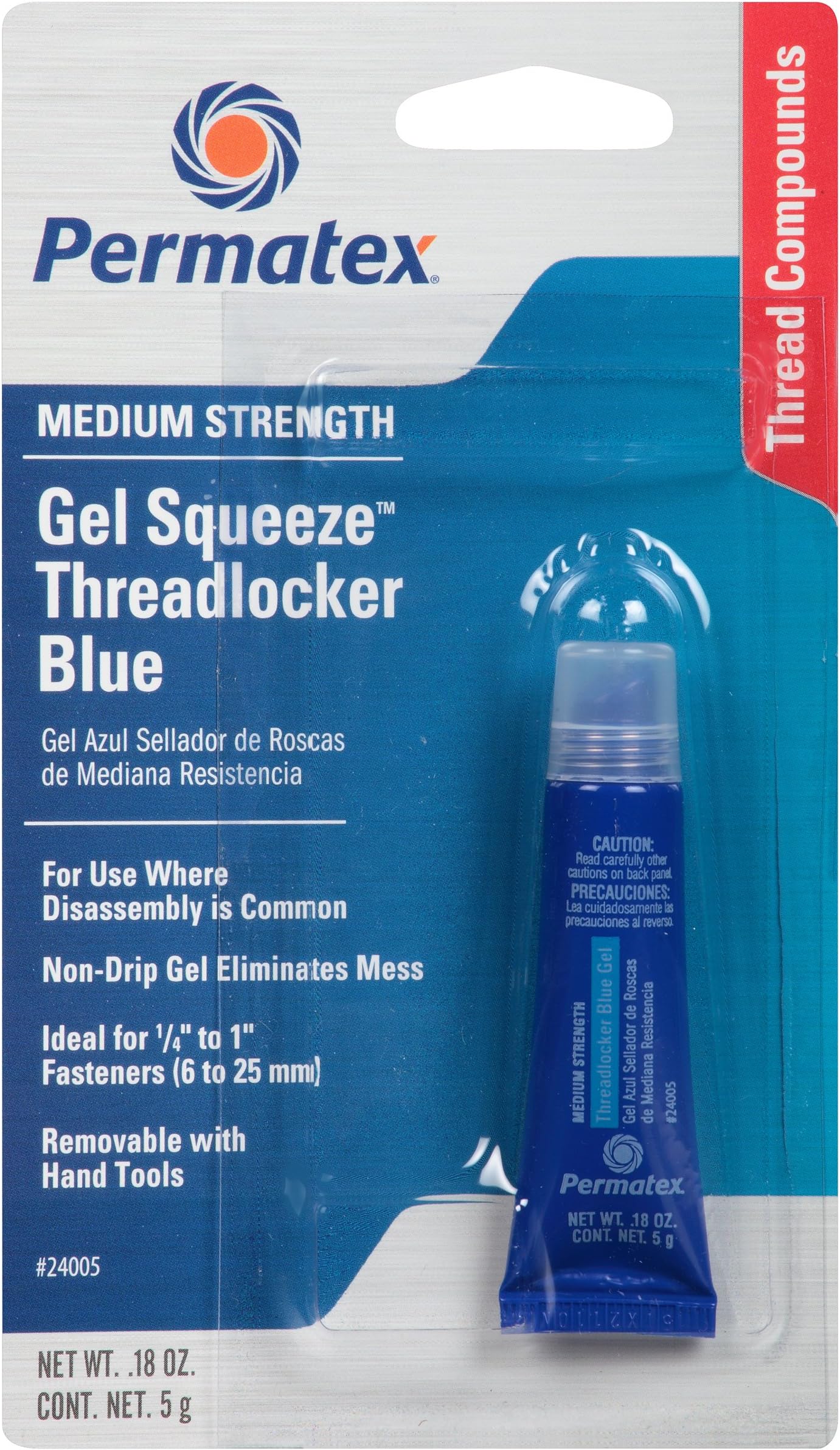 Permatex 24005-6PK Medium Strength Threadlocker Blue Gel, 5 g Gel Squeeze Tube (Pack of 6)
