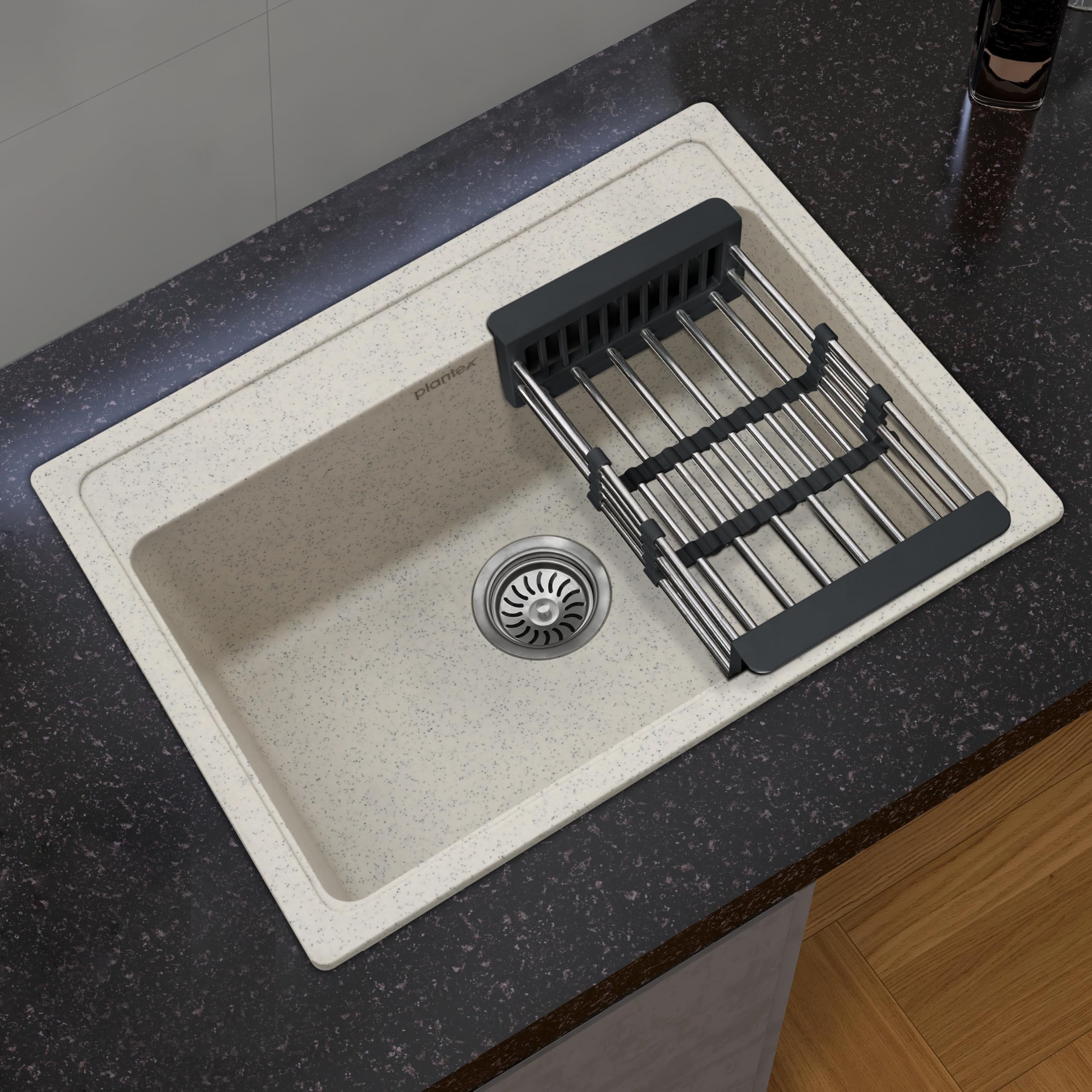 Plantex Quartz Sink for Kitchen/UV Protected Kitchen Sink/Granite Single Bowl Sink/Undermount/Topmount (Mosaic Grey - 24x18 Inches) (B0D87HTNMC) Amazon Price History, Amazon Price Tracker