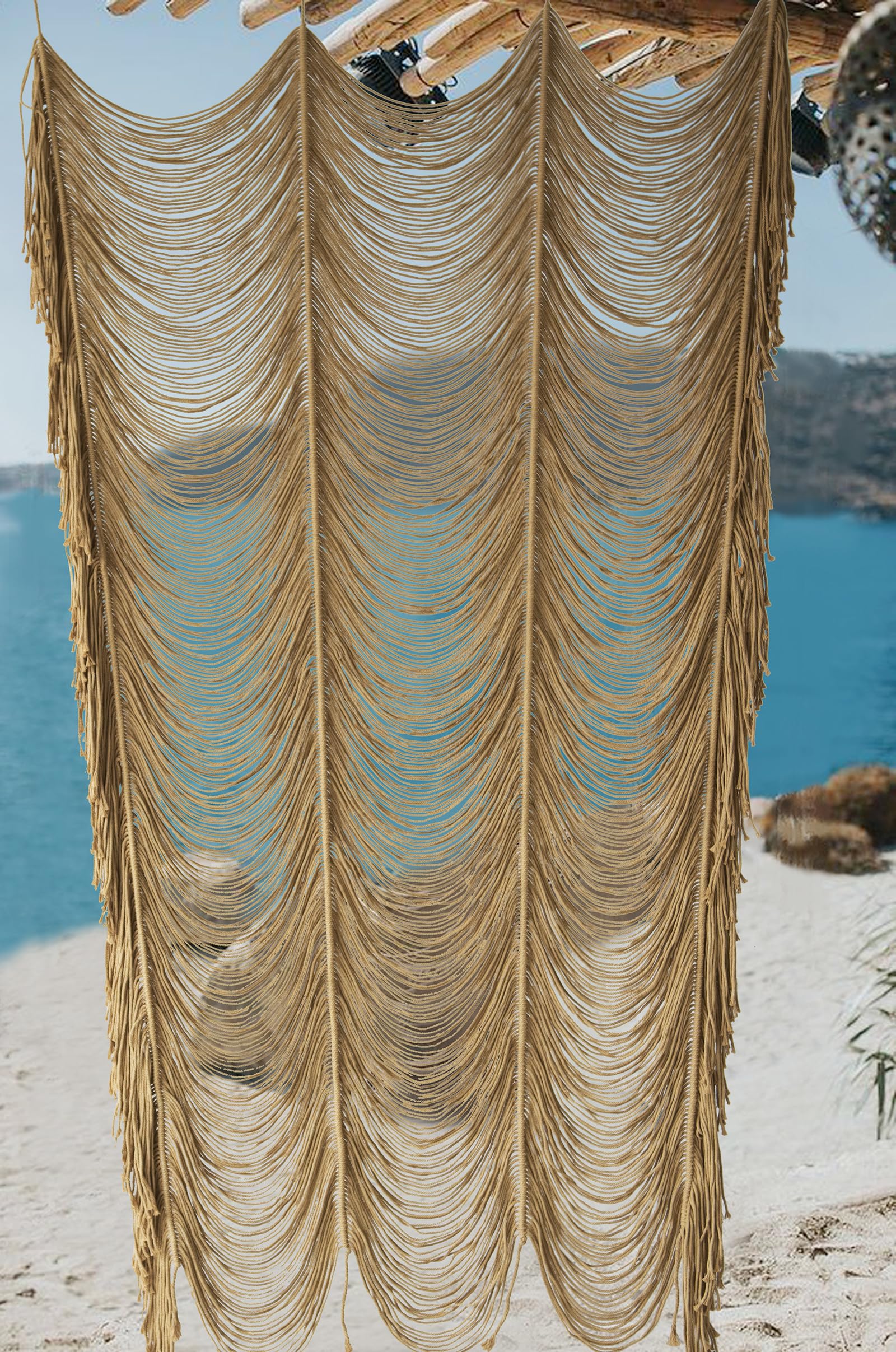 Macrame Curtain Boho Curtain Doorway Window Wall Decor Fiber Yarn Art Handwoven Wall Hanging Art Craftsmanship Home Door Bedroom Wedding Backdrop Arch,Closet Room Divider 59" W x 75" H (1 Panel,Khaki)