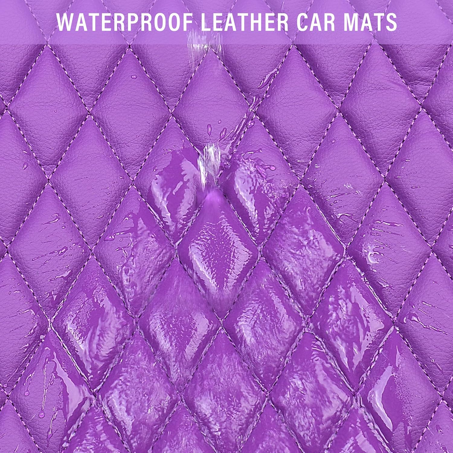 CAR PASS Bling Leather Car Mats Shining Diamond Floor Mats Crystal Rhinestone Sparkly Glitter Carpet Anti-Slip Waterproof Pad Universal Fit for Automotive SUV, Sedan, Van, 5pcs Girl Women, Purple - Image 6