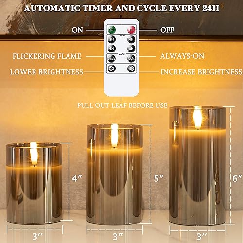 Miniatura 2 de LUSHABOR - Velas sin llama con control remoto, paquete de 3 velas de vidrio a pilas con temporizador, velas LED de vidrio de cera real parpadeantes