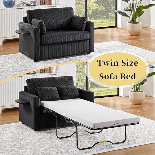 Miniatura 6 de P PURLOVE Sofá cama cama extraíble de 57.4 pulgadas de largo con colchón de tamaño individual de primera calidad, sofá cama extraíble 2 en 1, sofá