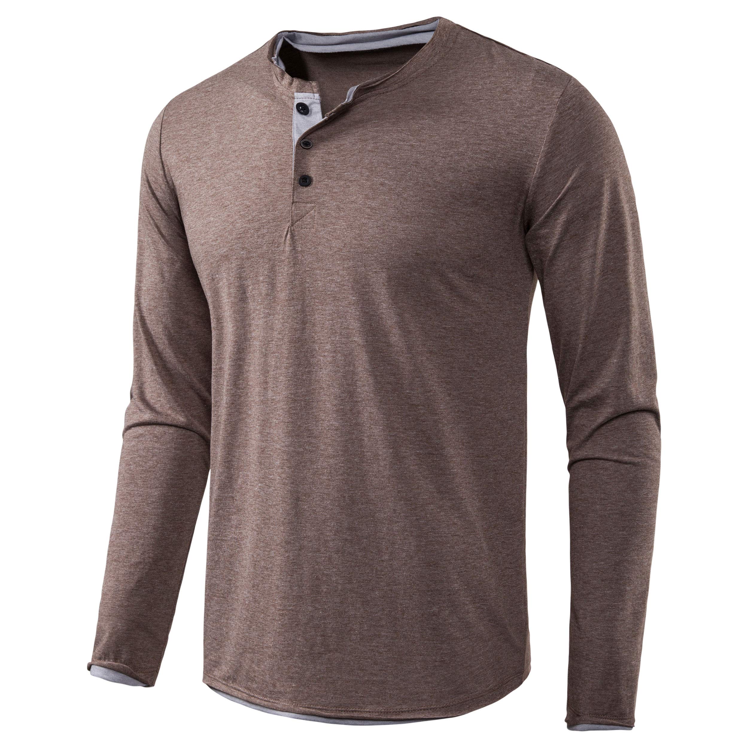 VANCOOGMens Long Sleeve Casual Lightweight Fitted Basic Henley T-Shirt