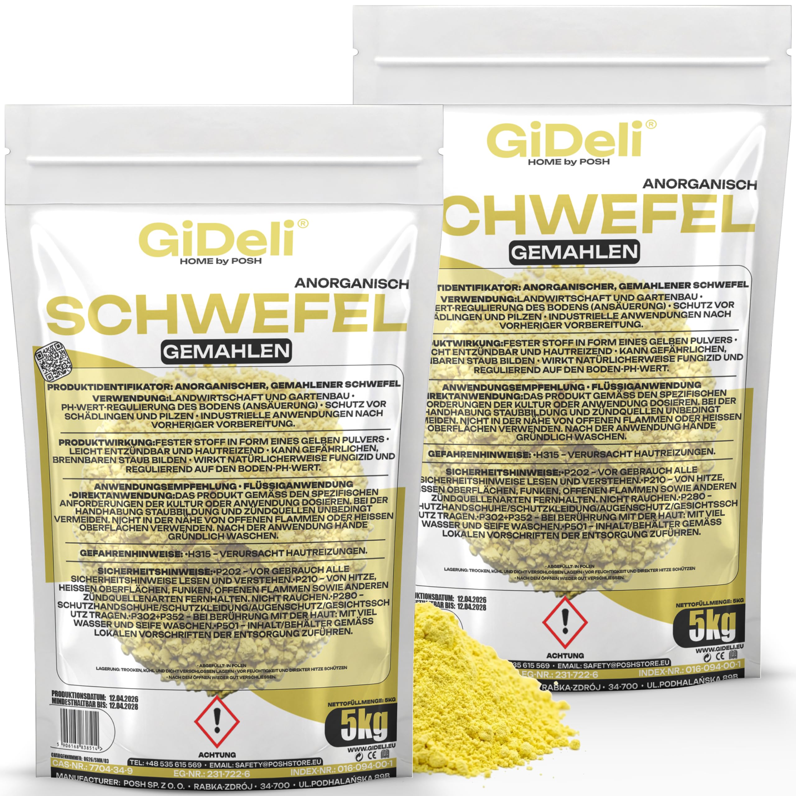 GiDeli Schwefelpulver 2 x 5 kg - Schwefel Dünger zum Ansäuern