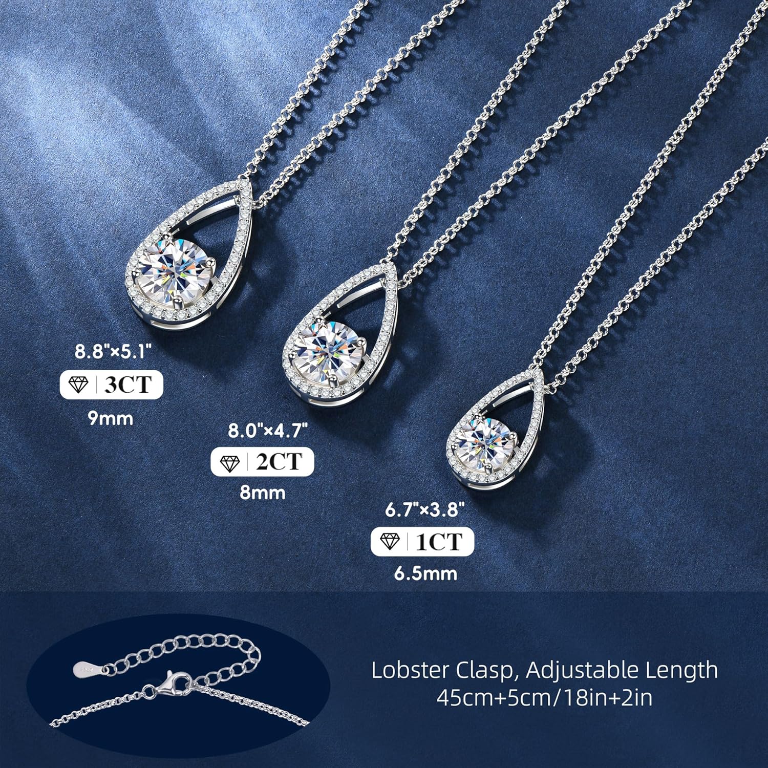 AINUOSHI 925 Sterling Silver Moissanite Necklace for Women 1CT/2CT/3CT D Color VVS1 Clarity Round Cut Moissanite Halo Set on Pear Shape Heart Back Pendant Necklace with GRA Certificate, Birthday Gift, Anniversary Present, Jewelry Gifts for Wife, Girlfriend, Mom - Image 2