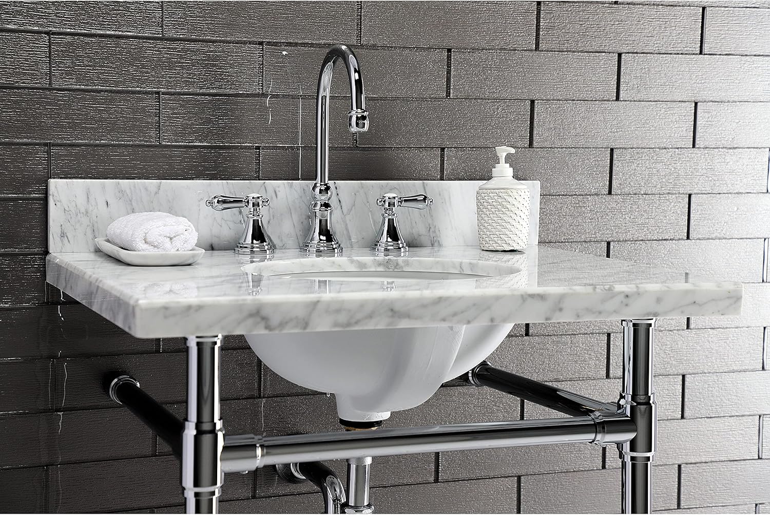 Kingston Brass KVPB3022M38 Fauceture Templeton Vanity with Tops with 17" x 14" Undermount Sink, 30" L x 22" W x 12-1/4" D, Carrara Marble White