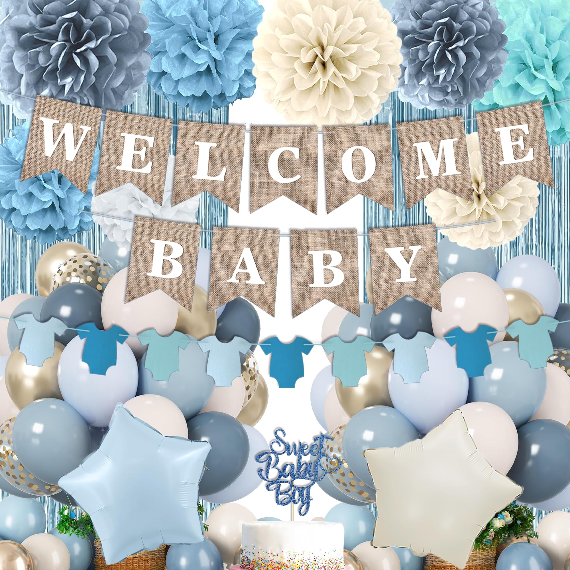Blue Baby Shower Decorations Boy Baby Shower Decorations White Blue  Balloons \u0026 Paper... Baby Boy Baby Shower Decorations, image size:2000x2000
