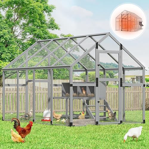 COZIWOW Insulated Chicken Coop Run Extra Large, Outdoor Wooden Chicken House with Waterproof Cover for Winter, 4 Nesting Boxes, Roosting Bars for 10-15 Chickens, Backyard, Farm, 9' x 6' x 6' (Grey)