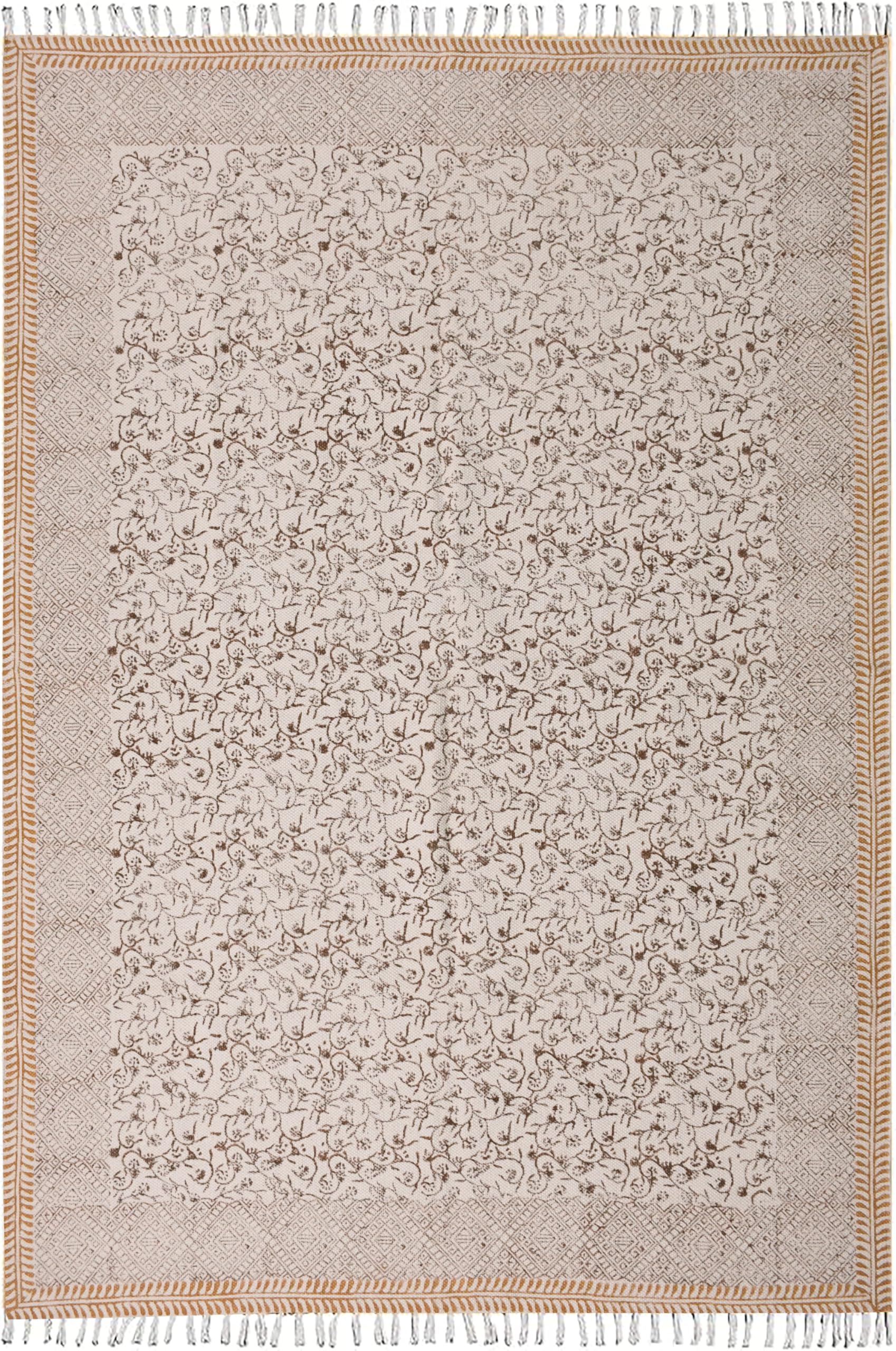 ARTS OF JAIPUR 2x12 Ft Washable Handmade Cotton Rug Area Runners for hallways, Porch Area Block Print Brown Orange Cotton Rug Bathroom Runner