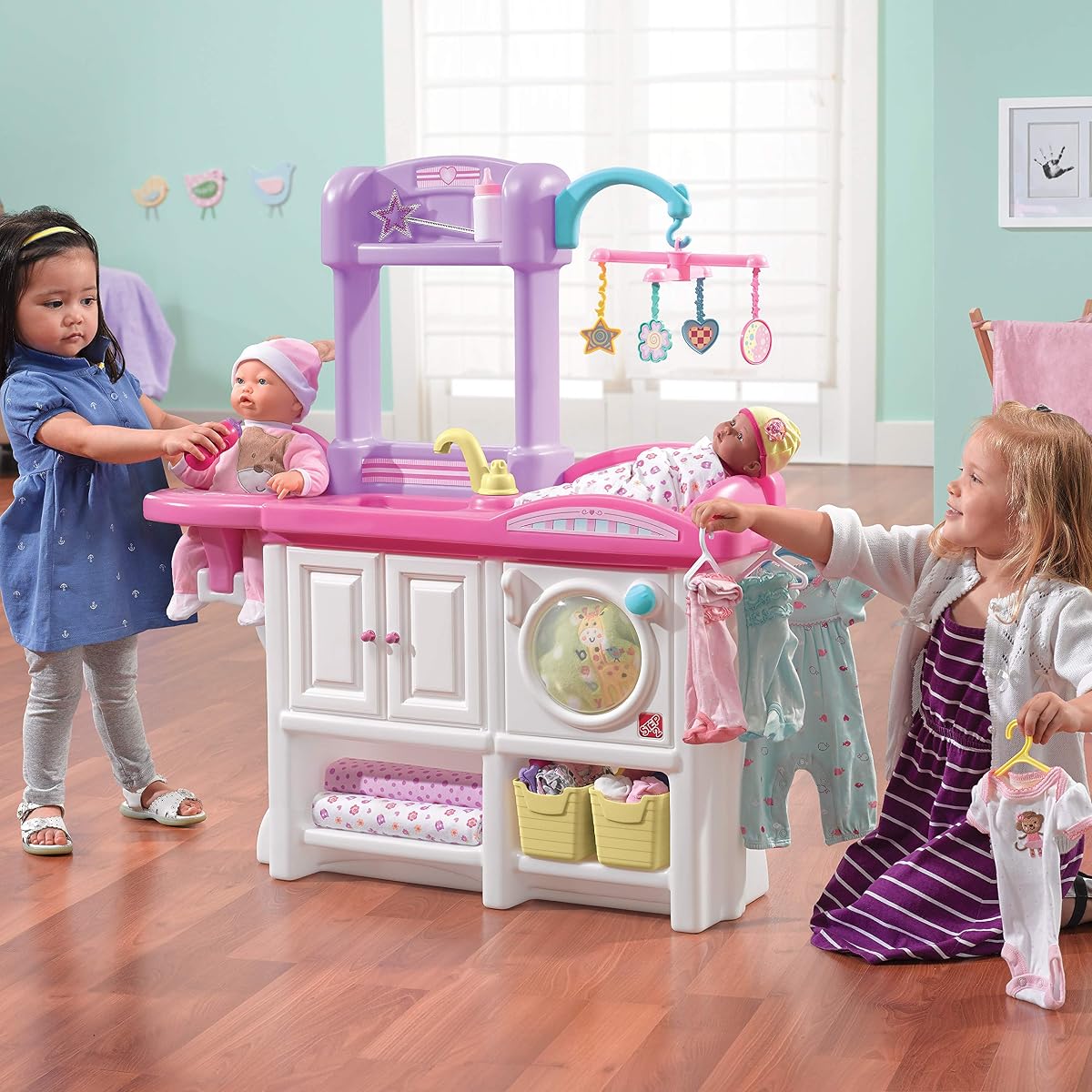 Step2 Love & Care Deluxe Baby Doll Nursery Playset for Kids, Compact Changing Station & Crib, Made of Durable Plastic, Includes Toy Accessories, For Toddlers 2-6 Years Old, Pink image 1