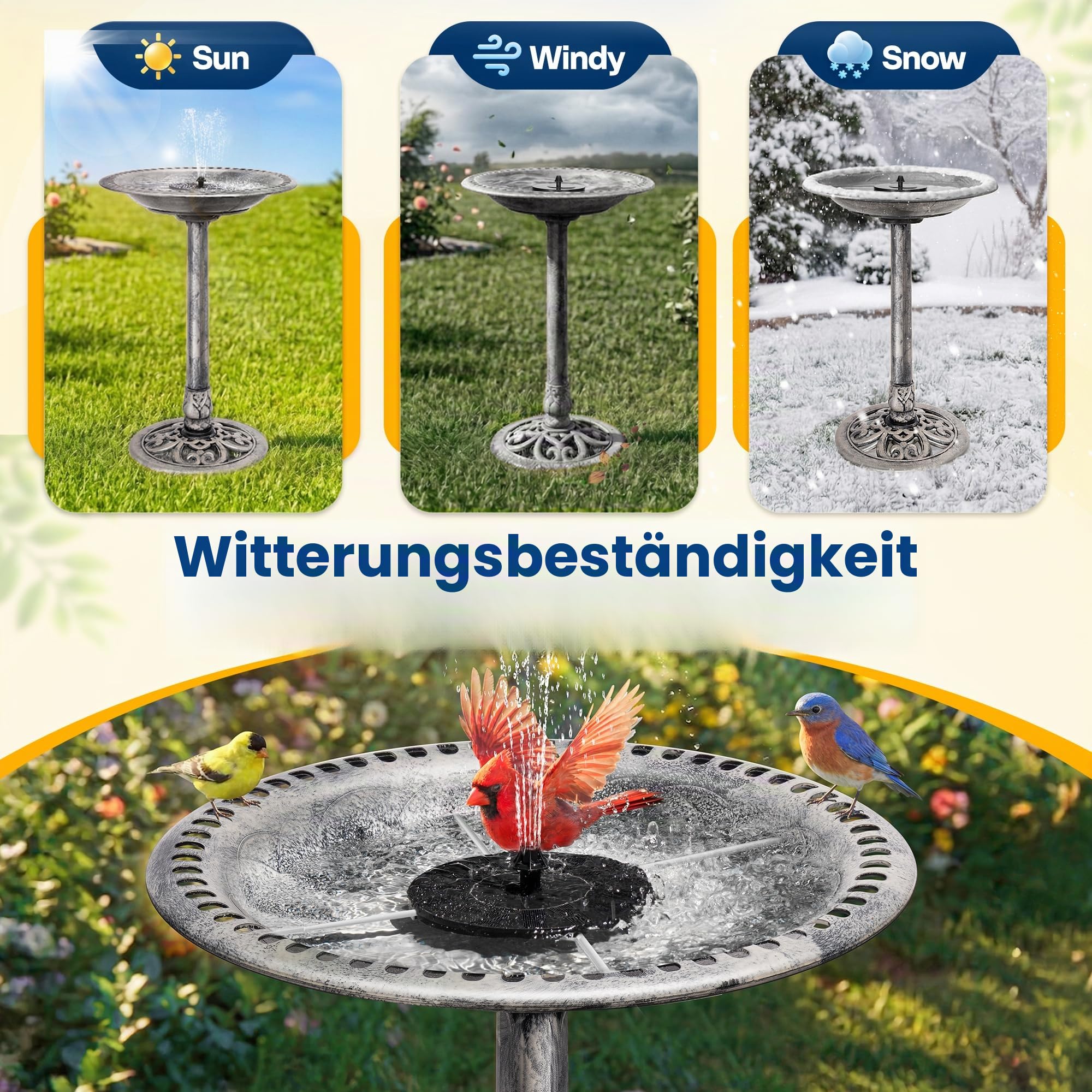 VIVOHOME Vogeltränke mit Solarbrunnen 2 in 1 Antike Vogelbad für Draußen Garten Vogelbecken Futter Schüssel für Wildvögel Wassertränke