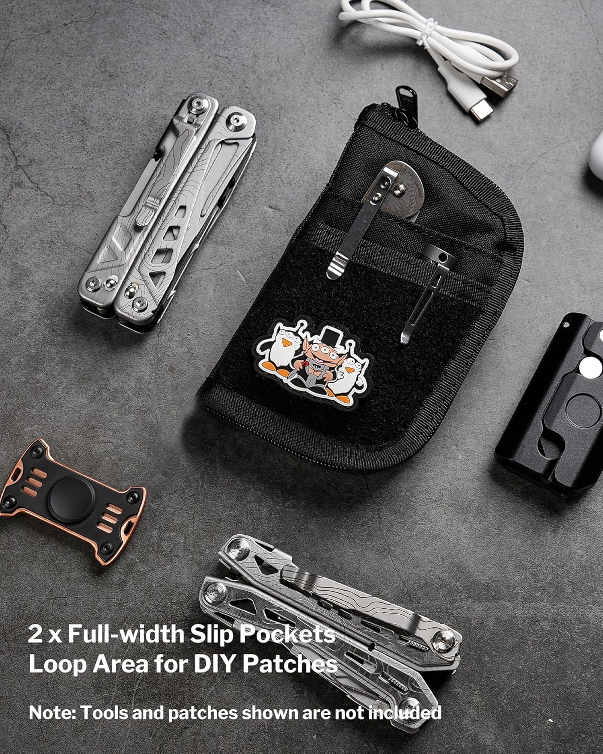 VIPERADE VE10 EDC Pouch Small Pocket Tool Pouch with 10 Compartments, Men's Pocket Organizer for Multitools, EDC Organizer with Patches Area for DIY - Image 4