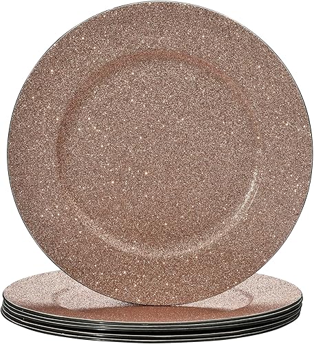 ALINK Rose Gold Glitter Charger Plates, 13 Inch Large Round Party Chargers for Dinner Plates, Plastic Decorative Plates for Christmas, Wedding,