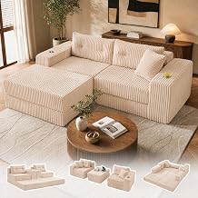 TYBOATLE Modular Cloud Sofa Loveseat with Ottoman, Corduroy Boneless Sectional Foam Couch with Deep Seats, Modern Convertible Sleeper Sofa Bed for Living Room, No Assembly Cream Beige, 2 Seat