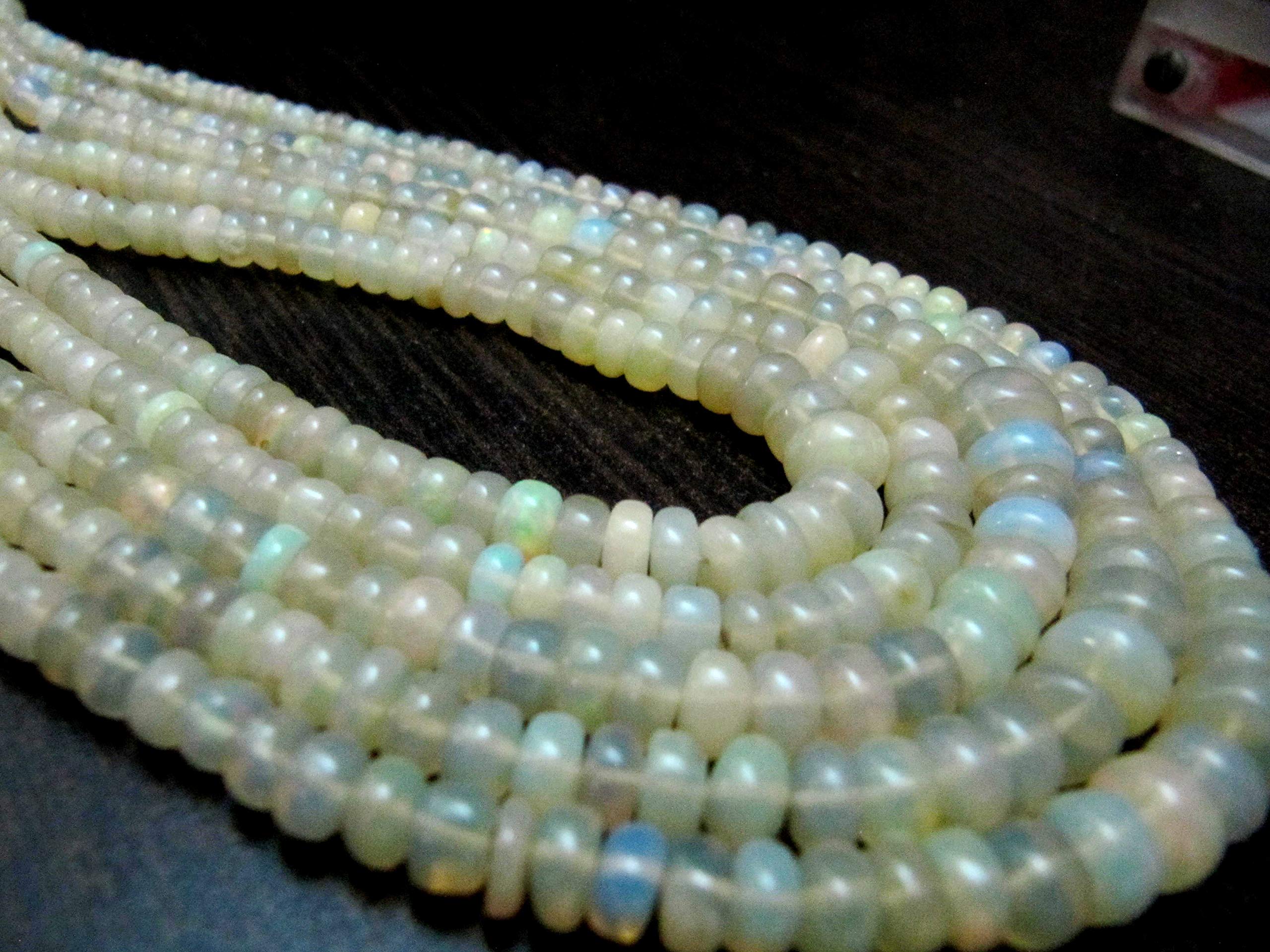 Natural Ethiopian Opal Rondelle Plain Smooth Graduated 3-8 mm Beads Strand 8inches Long, Opal Jewelry Making Gemstone Beads