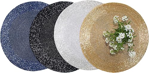 Miniatura 7 de COTTON CRAFT Glitz - Juego de 4 manteles individuales con cargador de cuentas hechos a mano, juego de 4  Cosecha de Halloween, otoño, vacaciones,