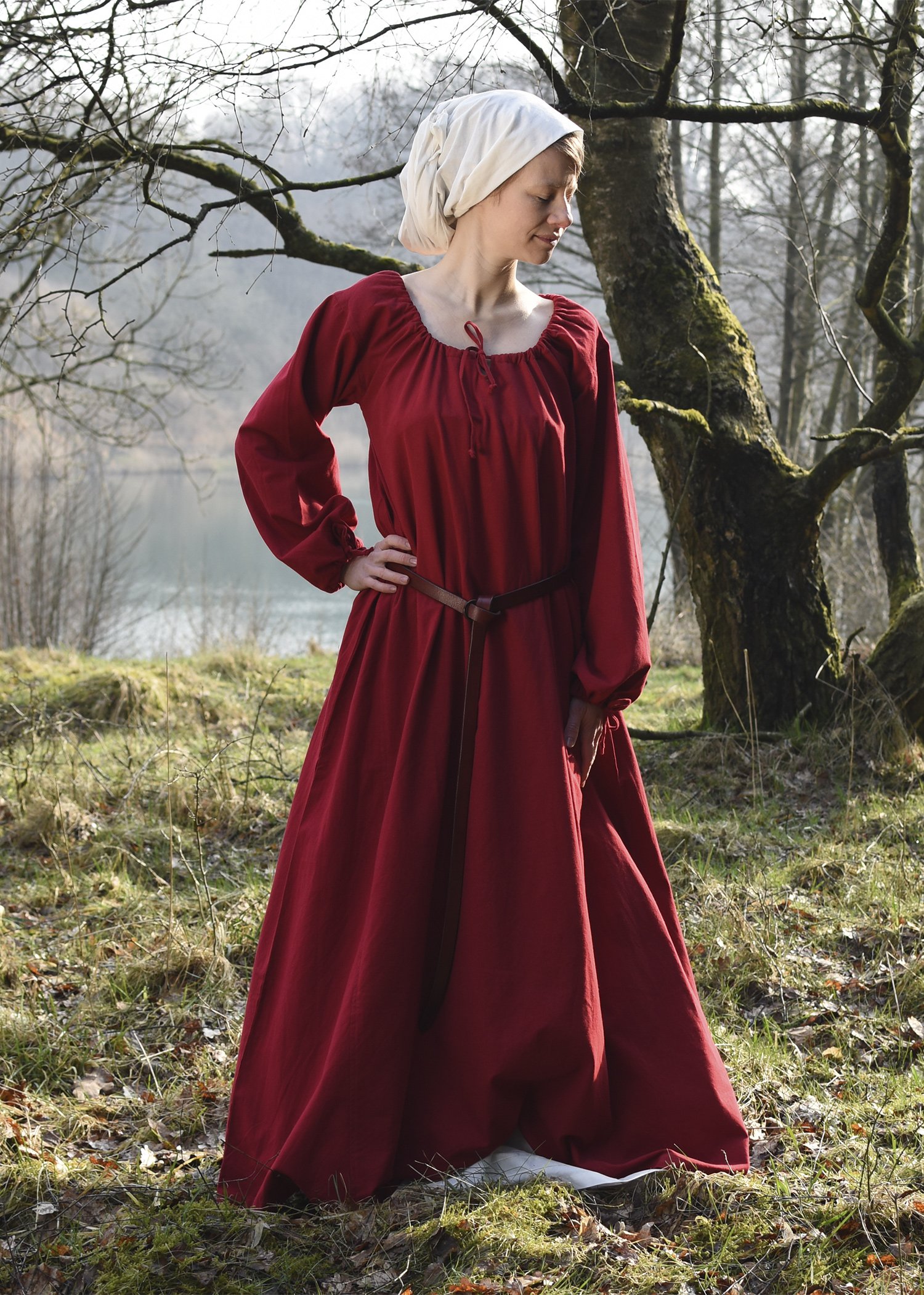 Battle-Merchant - Abito Medievale ANA da Donna - Costume Vichingo a Maniche Lunghe, Lungo Fino ai Piedi, in Cotone - Abito Larp