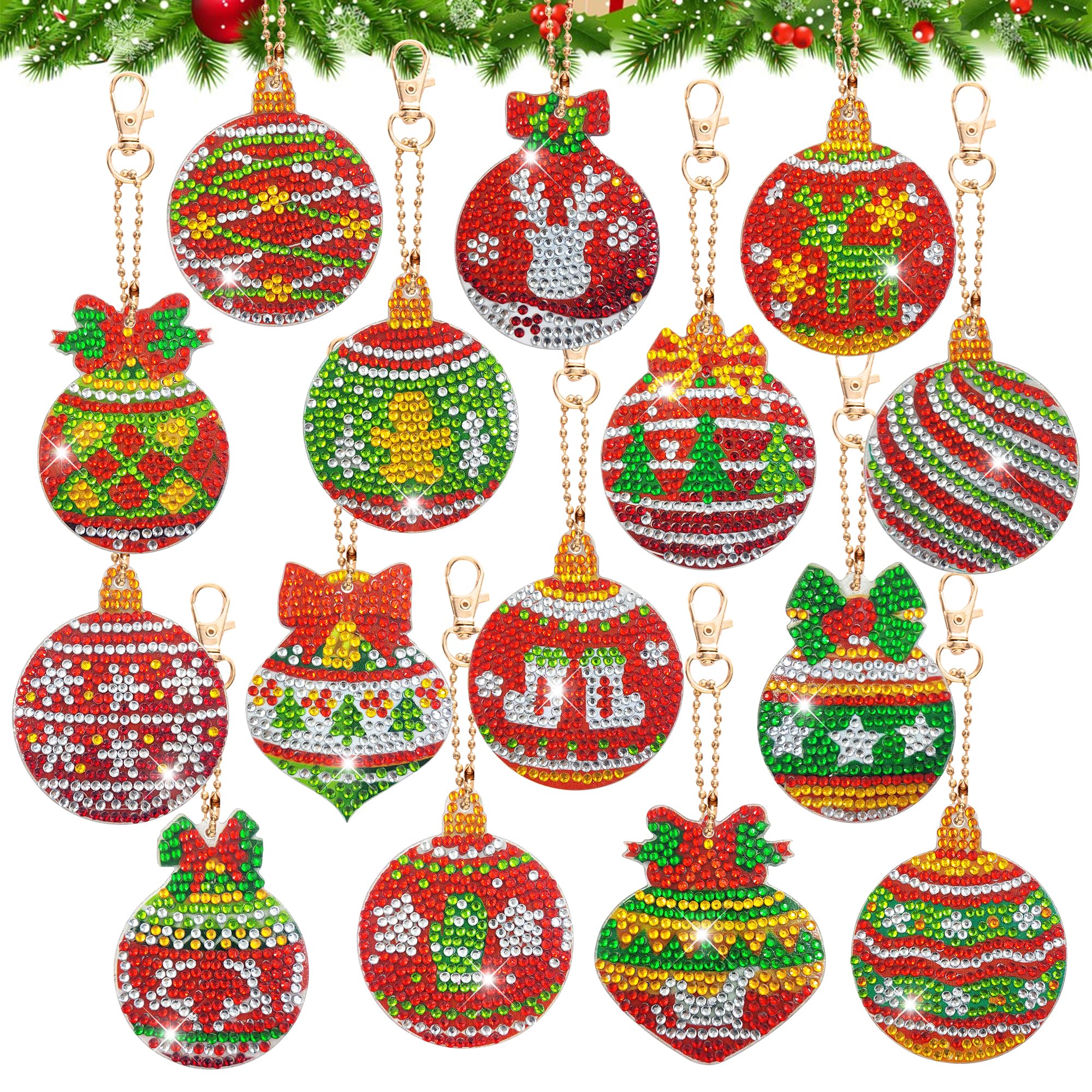 15 Ciondoli 5D Diamond Painting Natalizi – Kit Fai Da Te Con Babbo Natale Per Bambini E Adulti