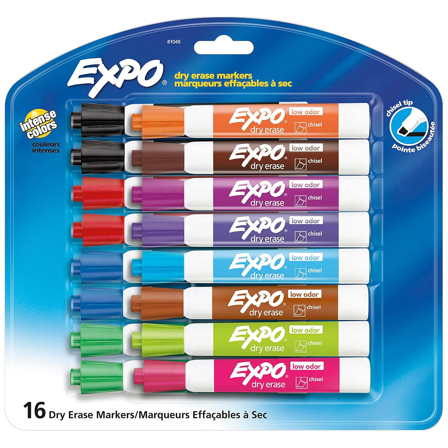 EXPO Low Odor Dry Erase Markers and Starter Kit - Chisel Tip, Assorted Colors, Eraser, and Cleaning Spray Included