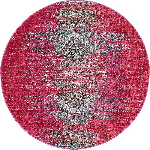 Unique Loom Vita Collection - Alfombra saturada con degradado tradicional sobre teñido, 4 x 4 pies, fucsiaazul claro