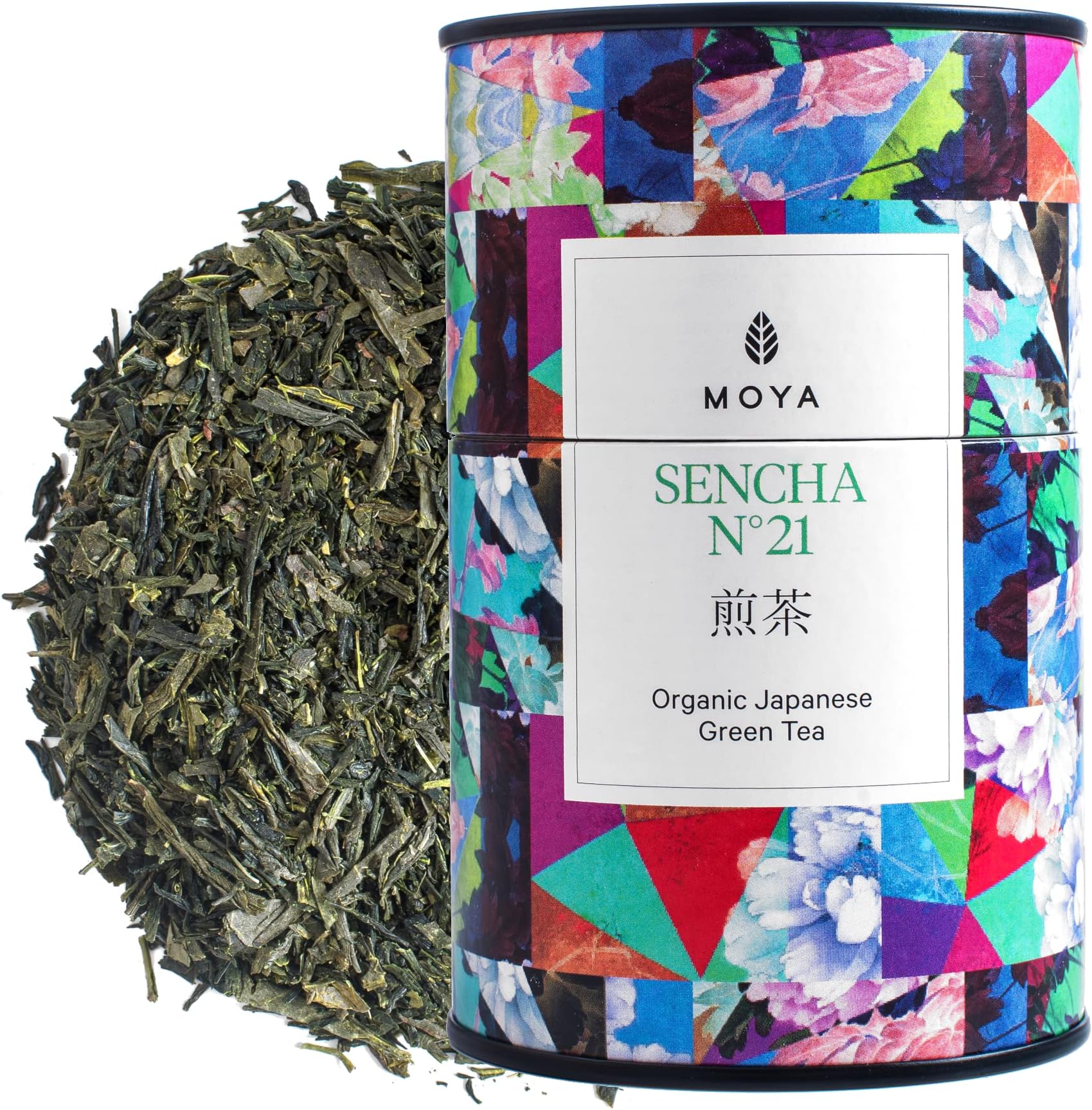 Moya Organic Japanese Sencha Green Tea Loose Leaf NO. 21 | 60g | Tea from Japan | Friendly for Vegans and Vegetarians | Packed in Multicolored Tin Can | Perfect for a Gift
