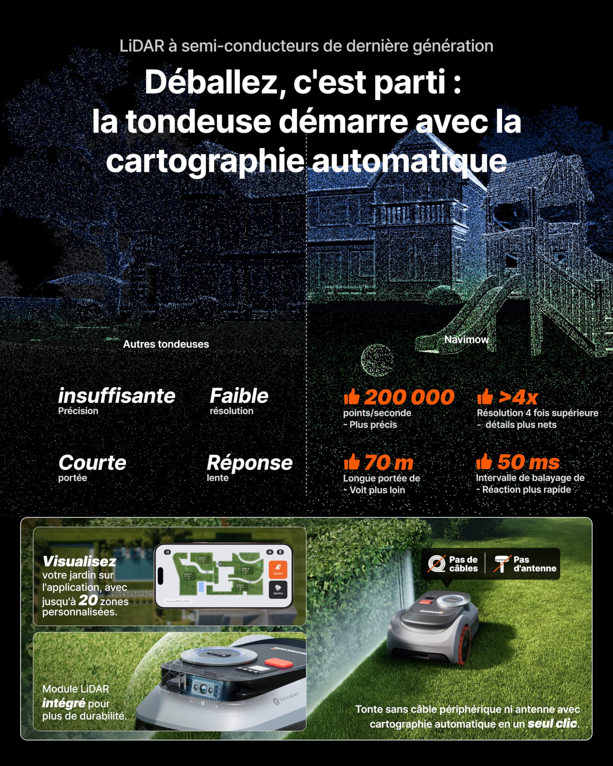 Segway Navimow i210 LiDAR Pro Robot Tondeuse avec Garage M — vue 3
