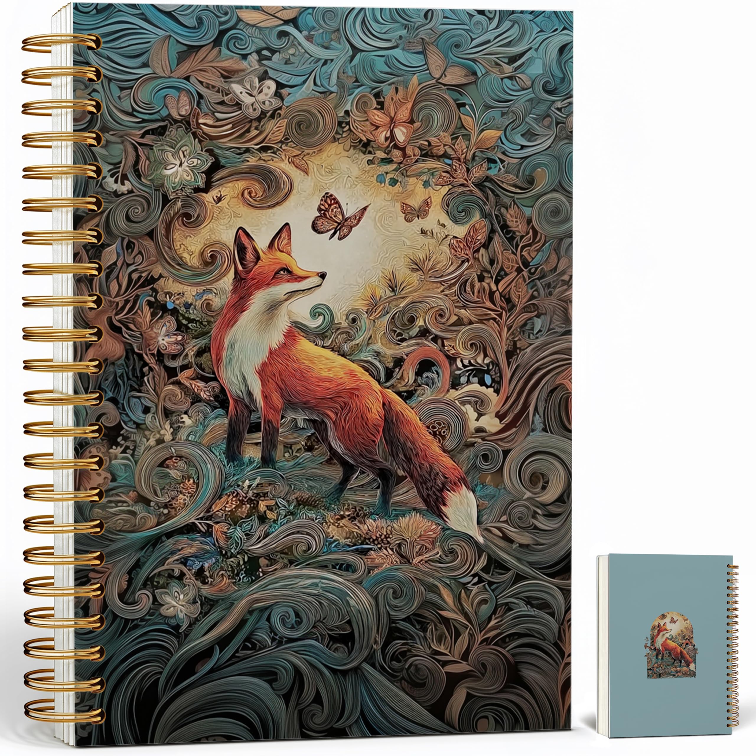 Journaling Notebooks for Women, William Morris Abstract Floral Notebook - Vintage Fox Notebook Journal Gifts, Lined Paper, A5 Spiral Journal Notebook Office Supplies Gifts for Women Birthday Christmas
