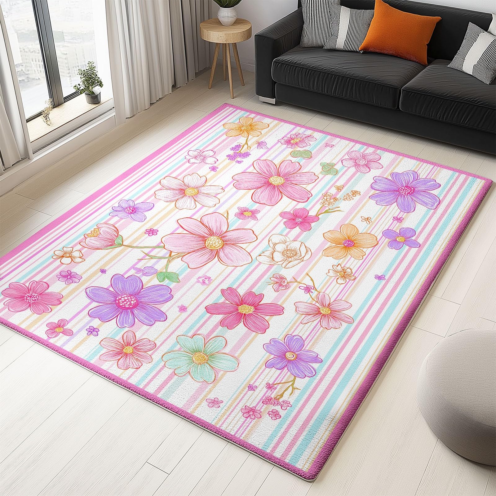 Tapis salon moelleux antidérapant et lavable à poils courts ultra doux