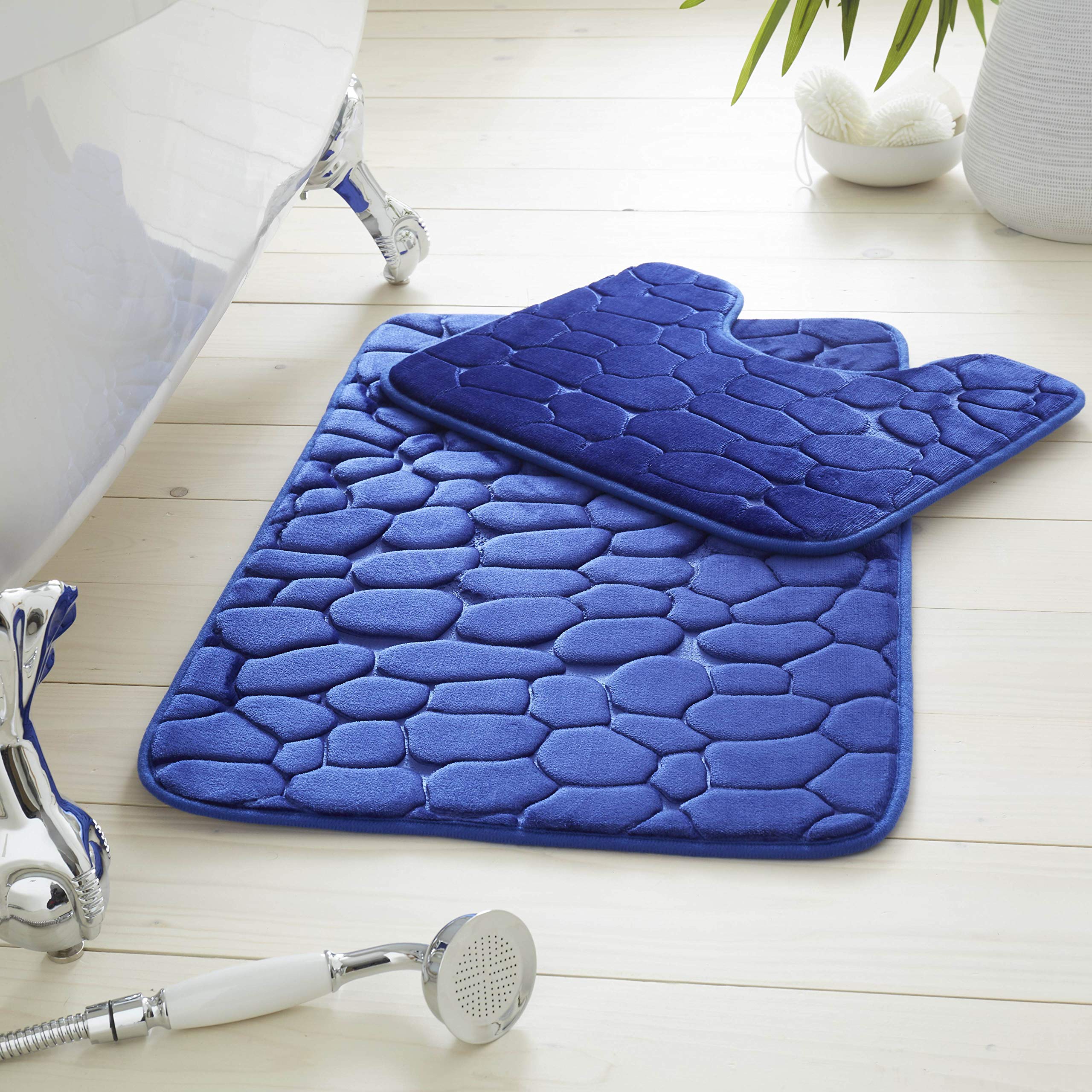 GC GAVENO CAVAILIA Super Absorbent 2 Piece Pebbles Bath Set, Memory Foam, Red, 80 x 58, Royal Blue, 42119777