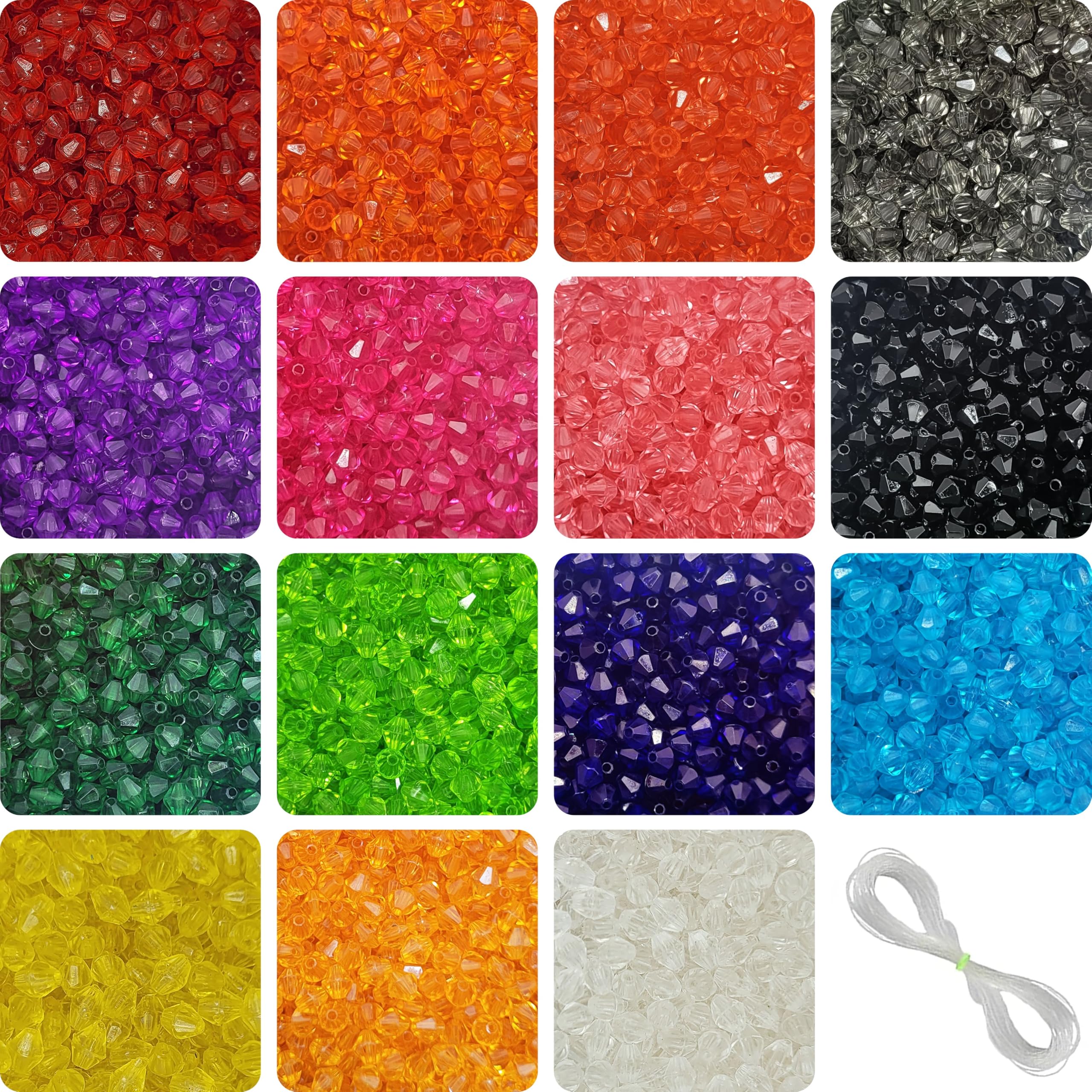 INDIKONB Bicone Acrylic Plastic Crystal Beads, Faceted Crystal Beads, Beads for Jewelry Making, Art and Craft, Size 4MM - Colours Might Vary as per Availability (4 mm, Multicolour)-picture-29