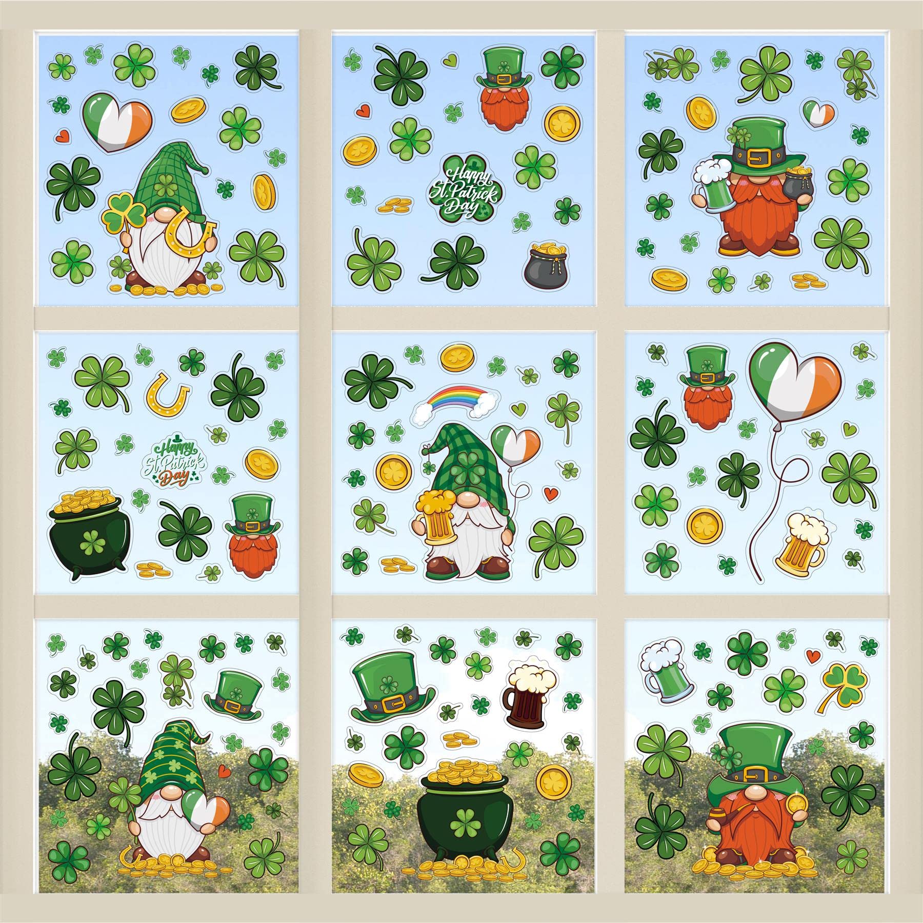 Walplus St Patrick's Day Shamrock Gnomes Window Clings