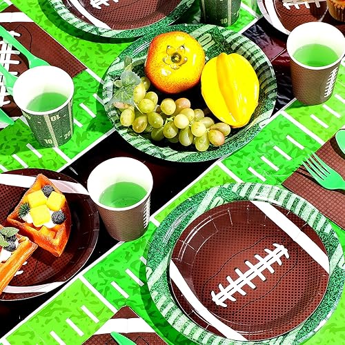 Miniatura 4 de Preboun Juego de vajilla de 214 piezas para fiestas de fútbol para 30 personas, decoraciones de fiesta de fútbol incluyendo platos, vasos,