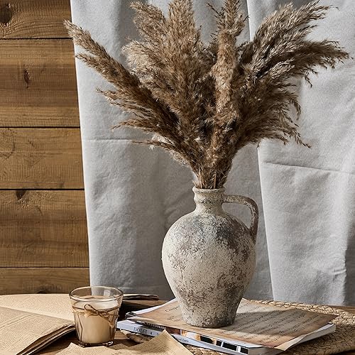 Miniatura 2 de PORCER Jarrón de cerámica antiguo, jarrón de terracota de 8.3 pulgadas con asa, florero decorativo de decoración bohemia, jarrón rústico para