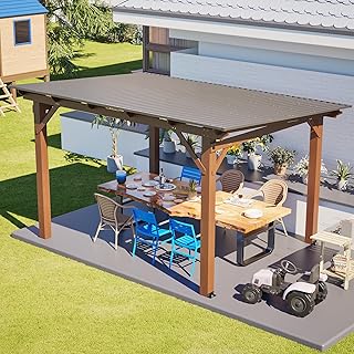 13x 10 FT Outdoor Kitchen Gazebo with Metal Roof, Heavy-Duty Fir Wood Frame, Grill Station & Bar Counter, Waterproof Awning, All-Weather Patio Pergola for Backyard, Garden, or Deck