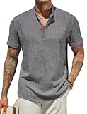 Men&apos;s Casual Linen Henley Shirts Short Sleeve Band Collar Summer Beach Vacation T-Shirts