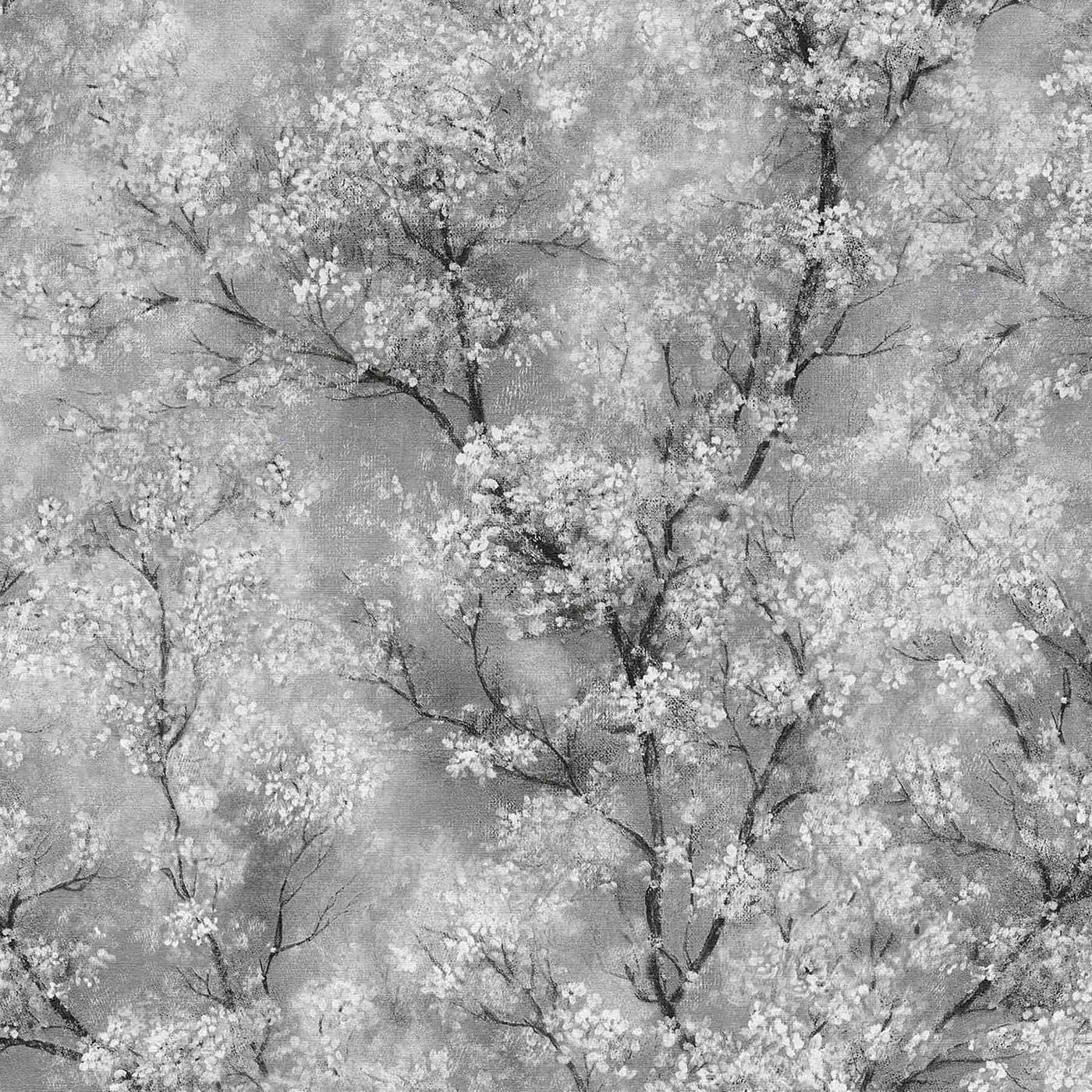 Yöl Grey Blossom Glitter Oriental Wallpaper Vinyl