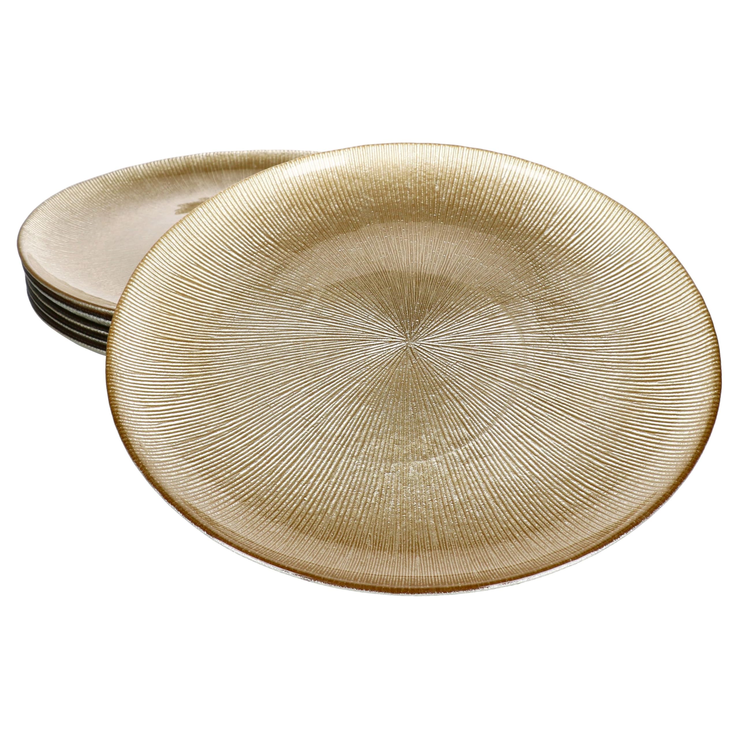 MamboCat Lot de 6 assiettes plates Kairo Gold - Élégantes assiettes en verre avec relief doré pour 6 personnes - Repas principal - Plat à apéritif - Noël