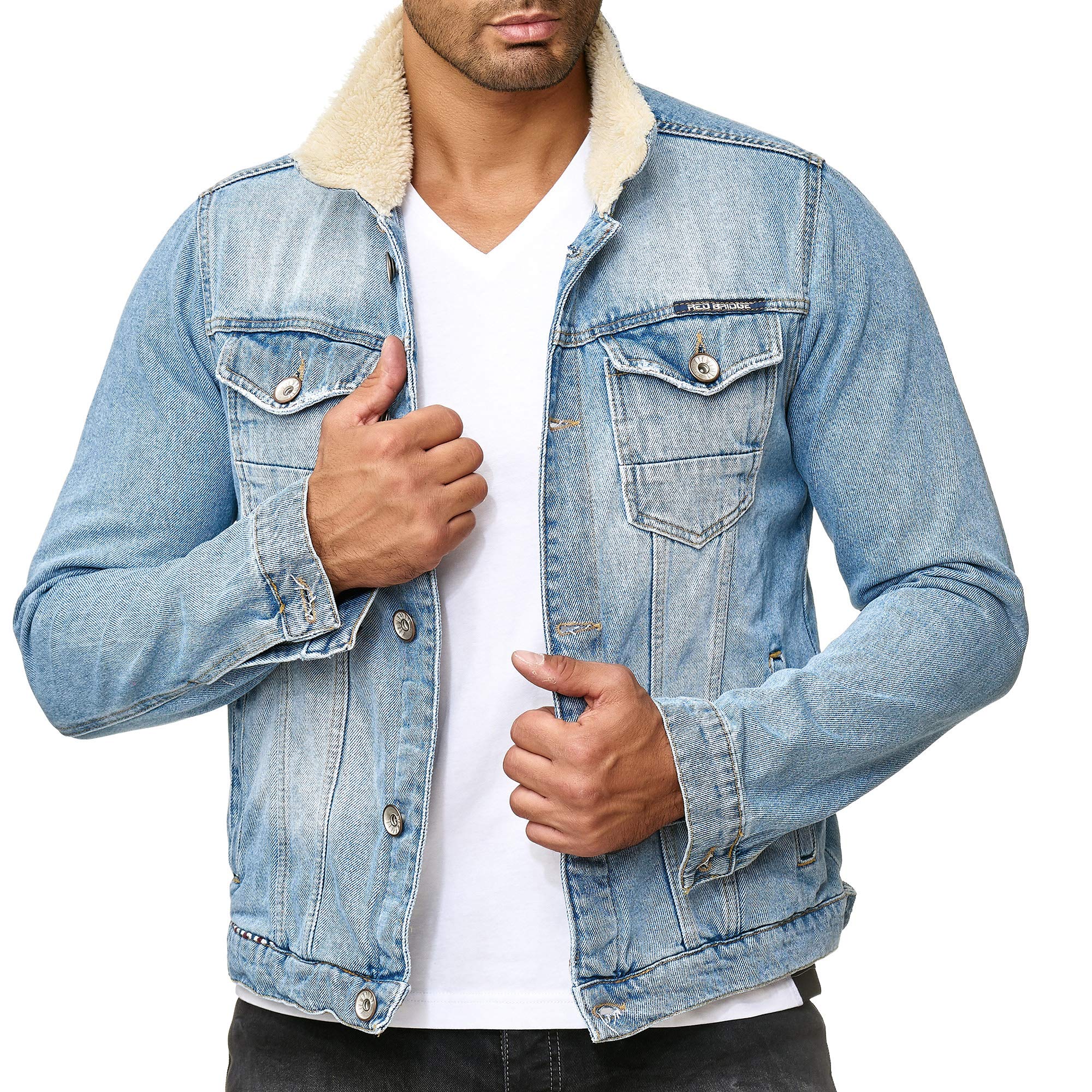 RED BRIDGE Chaqueta Manga Larga de Jean Vintage para Hombres Sherpa Piel Denim Jacket