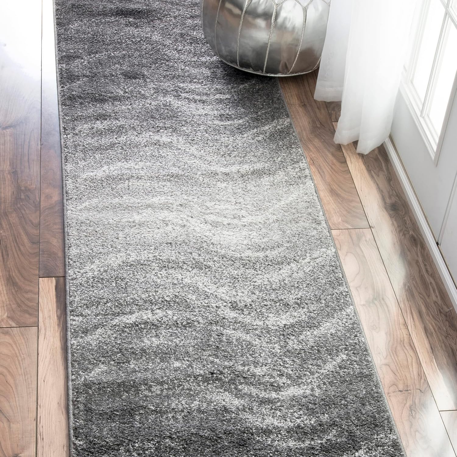 Nuloom Julene Charcoal/Grey, 2'6" x 12', Waves, Soft and Cozy, High Traffic, Stain Resistant, Easy Clean, Non-Shed, Durable Area Rug for Bedroom, Living Room, Dining Space, Den, Foyer, Entryway
