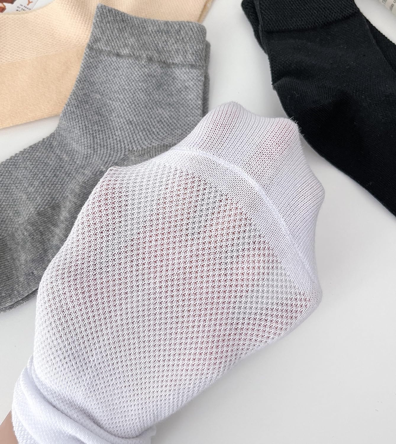 Women Ankle Thin Socks 6 Pairs Size 5-8 9-11, Mesh Breathable Crew Sock White Black Gray Beige - Image 2
