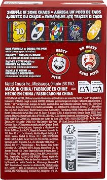 Mattel Games UNO NO Mercy Expansion PK | 追加のカード、コイン、特別ルール、厳しい罰則、子供、ティーン、家族のゲームナイトが含まれます。