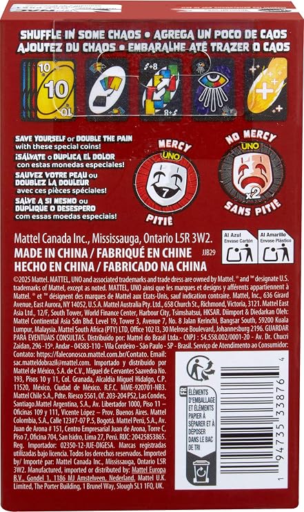 Mattel Games UNO NO Mercy Expansion PK | 追加のカード、コイン、特別ルール、厳しい罰則、子供、ティーン、家族のゲームナイトが含まれます。