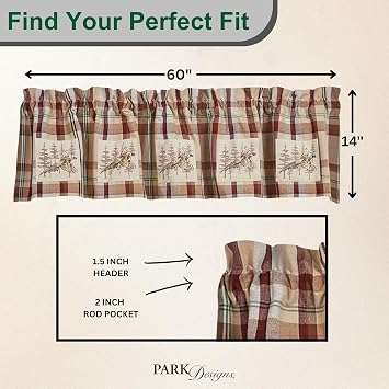 Park Designs Gamekeeper Pheasant Patch Lined Valance 60 x 14 | Cotton | Plaid Print with Pheasant Patch | Charming Hues | Lodge Window Decor Accent