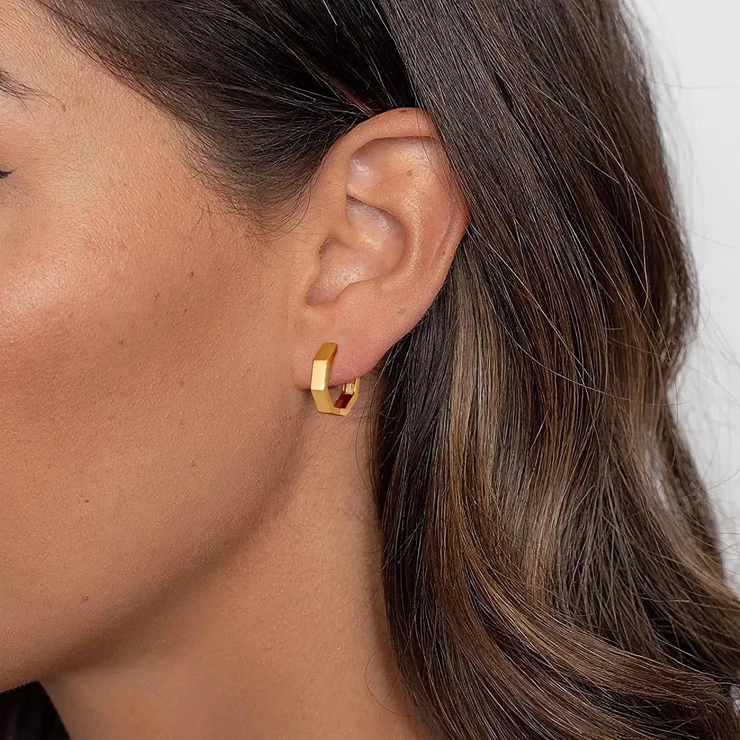 Gacimy Gold Huggie Hoop Earrings for Women 14k Gold Plated, Small Hoop Earrings for Women, 1/2 Inch Yellow Color Earrings for Women - Image 2