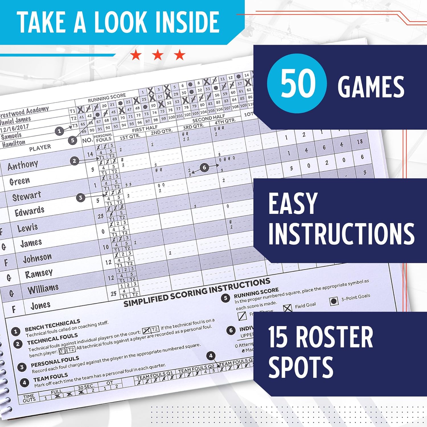 Basketball Scorebook - 50 Games Score Book Side by Side Score Keeping Book for Stats | Basketball Stat Tracking Book - High School, Middle School, Little League for Scorekeepers - Image 2