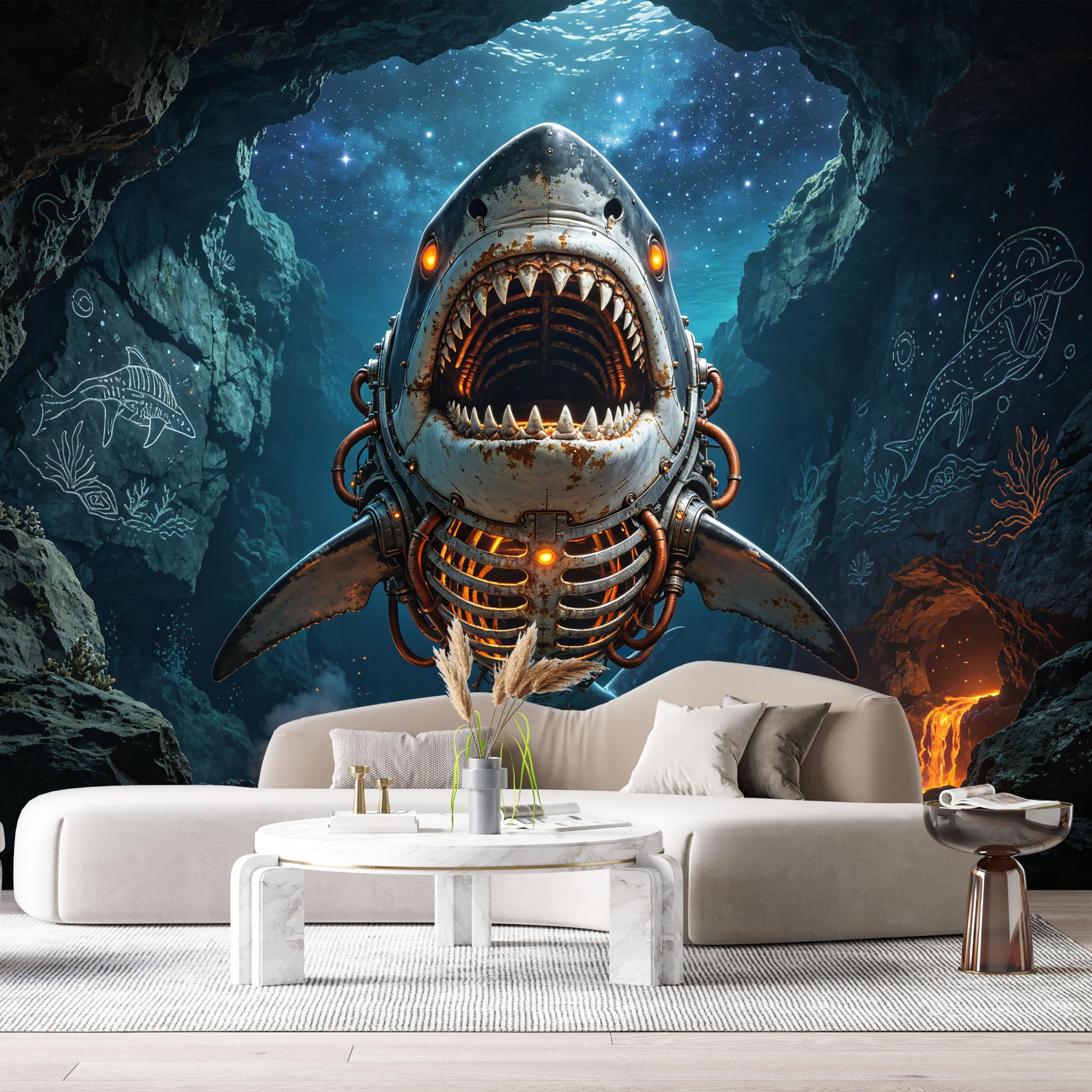 Custom Size Wall Mural Mechanical Aquatic Predator Deep Sea SciFi Metal Armor Futuristic Ocean Mech SelfAdhesive Art Prints Removable Large Wallpaper Esports Game Tenant Room Studio