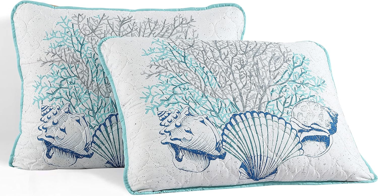 CARIBBEAN JOE Coastal 3-Piece Quilt Set, Full/Queen, Beach Delight Aqua