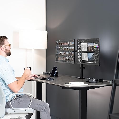 Miniatura 9 de VIVO Soporte de escritorio de doble monitor soporte totalmente ajustable resistente se adapta a 2 pantallas LED LCD de hasta 30 pulgadas color negro