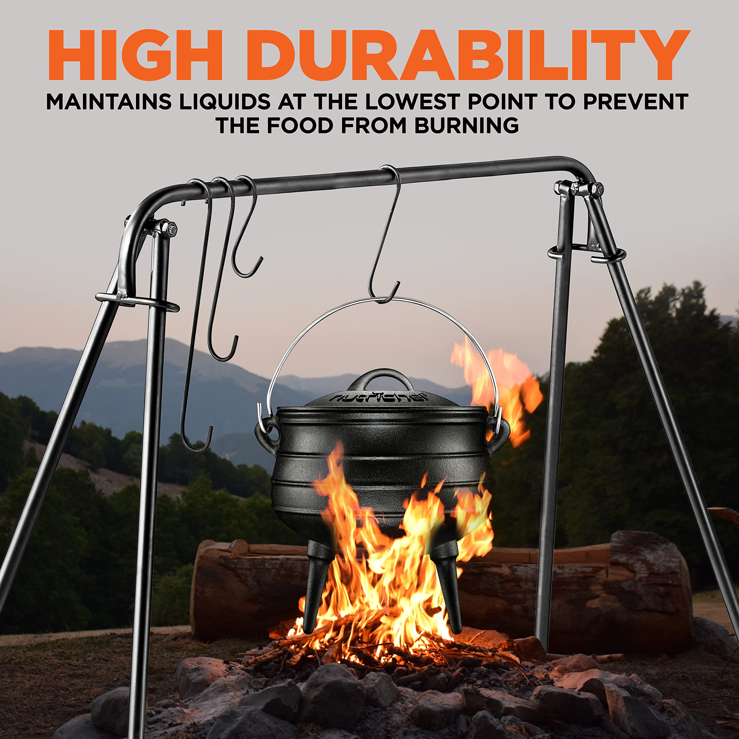 10QT Cast Iron Potjiekos 10 Quart PreSeasoned Threelegged Cauldron